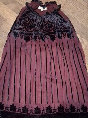 Max Studio Burgundy and Black Velvet Burnout Top